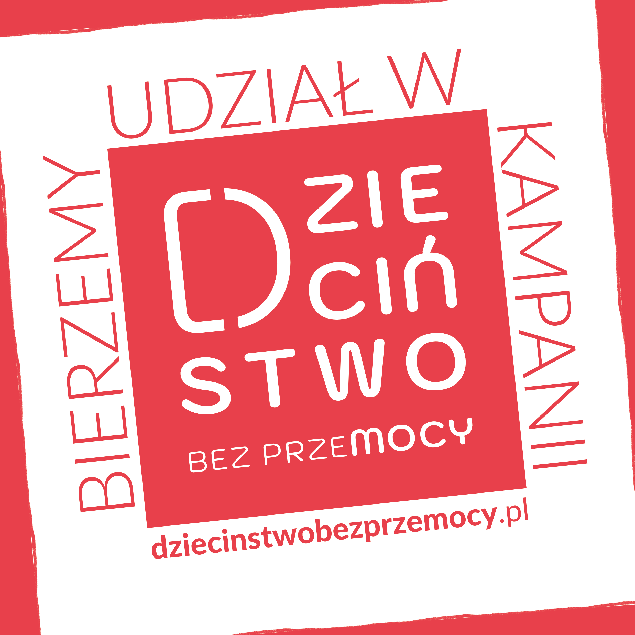 Napis Dzieciństwo Bez Przemocy na biało czerwonym tle