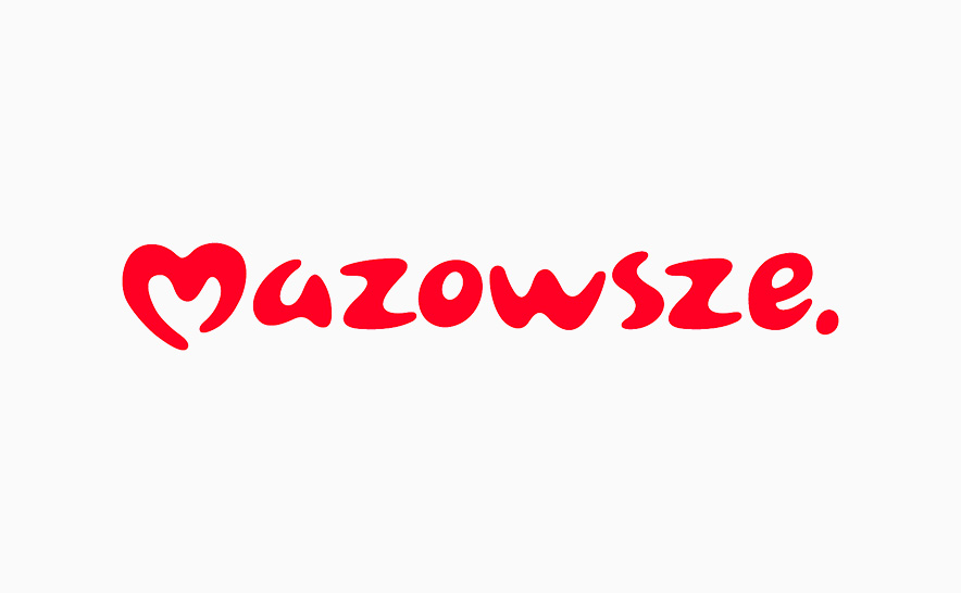 Czerwony napis Mazowsze na białym tle 